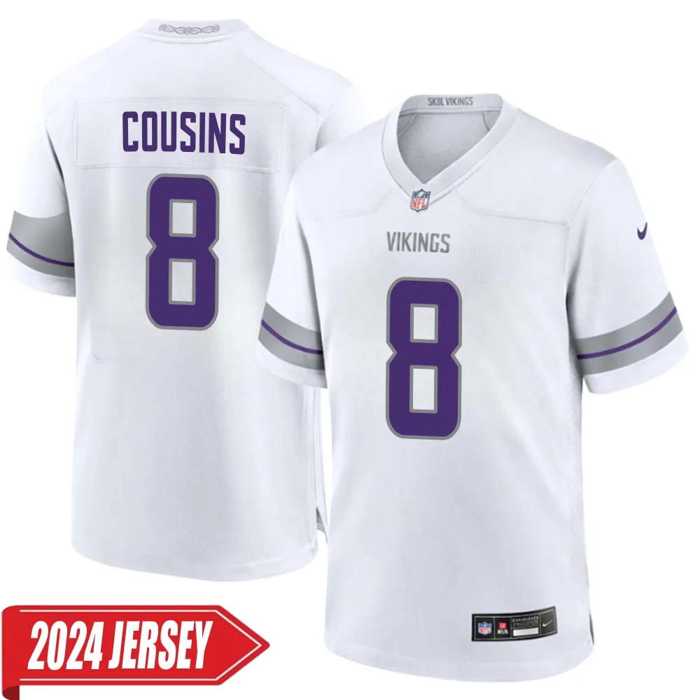 Kirk Cousins No 8 Men s Minnesota Vikings White Alternate Custom Game 2024 Jersey