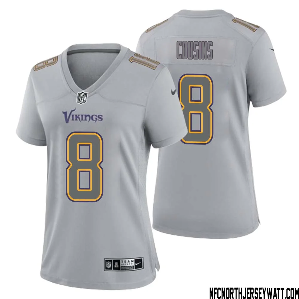 Kirk Cousins No 8 Women Gray Minnesota Vikings Atmosphere Fashion Game Jersey