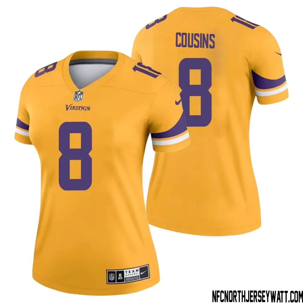 Kirk Cousins No 8 Women Minnesota Vikings Gold Inverted Legend Jersey