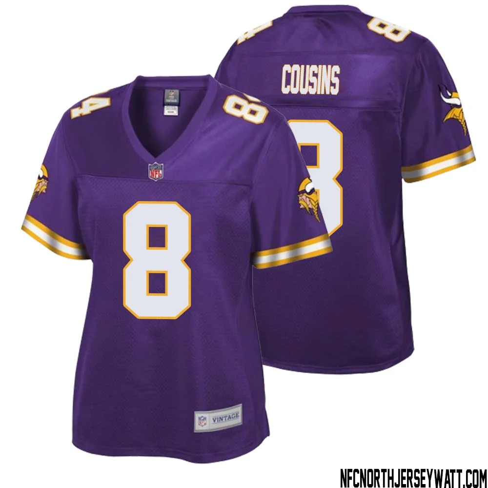 Kirk Cousins No 8 Women NFL Pro Line Purple Minnesota Vikings Retired Player Replica Jersey 1