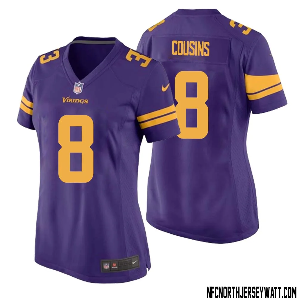Kirk Cousins No 8 Women Purple Minnesota Vikings Alternate Game Jersey 1