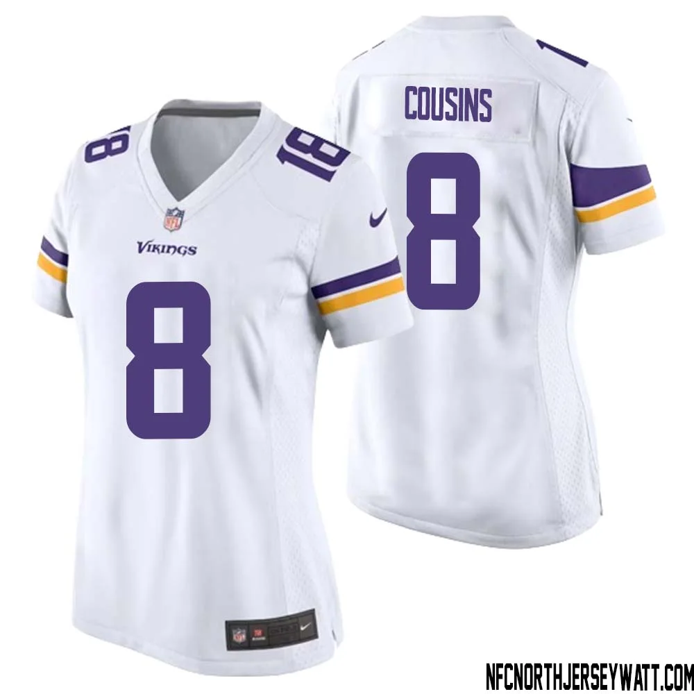 Kirk Cousins No 8 Women White Minnesota Vikings Game Player Away Jersey