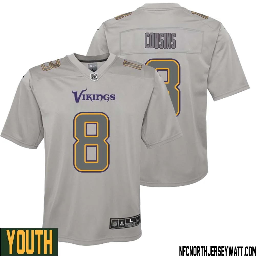 Kirk Cousins No 8 Youth Gray Minnesota Vikings Atmosphere Fashion Game Jersey