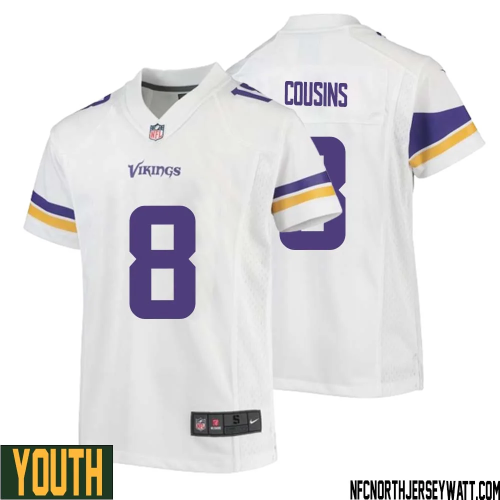 Kirk Cousins No 8 Youth White Minnesota Vikings Game Player Away Jersey
