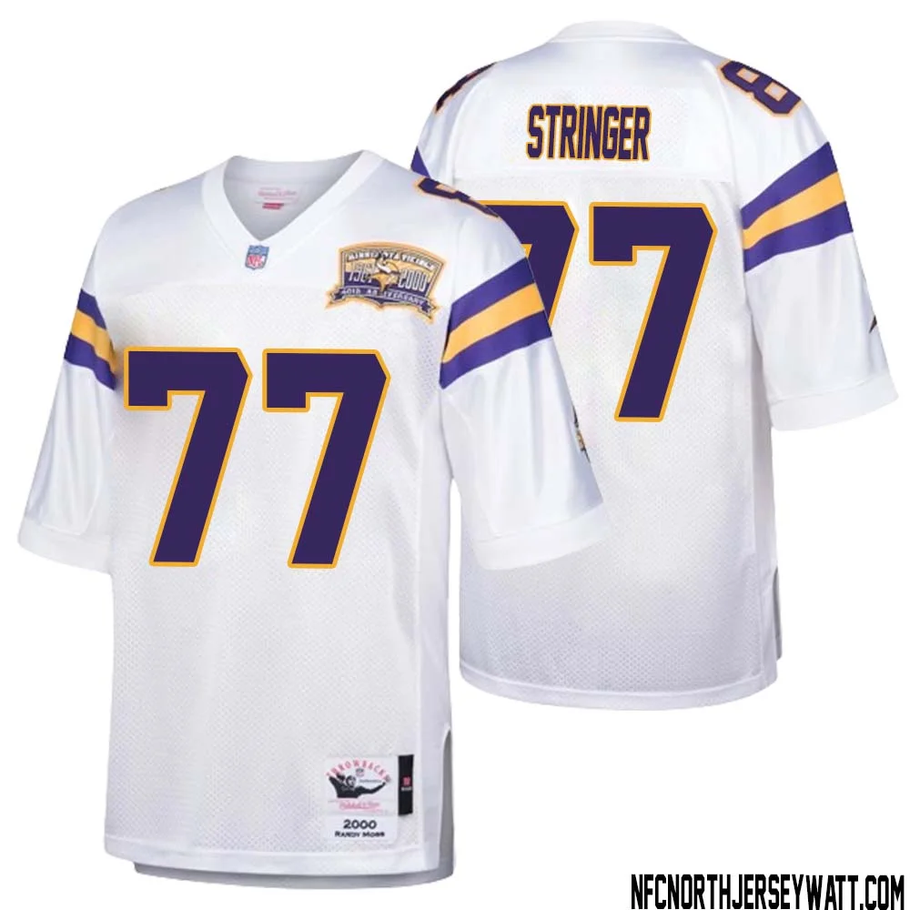 Korey Stringer No 77 Men Mitchell Ness White Minnesota Vikings Authentic Throwback Retired Player Jersey 1