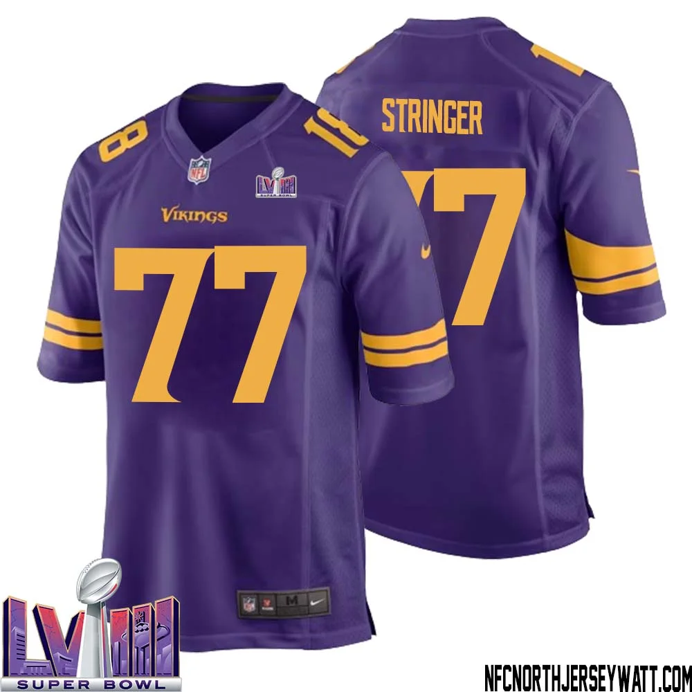 Korey Stringer No 77 Minnesota Vikings Super Bowl LVIII Alternate Game Jersey Purple for Men 1