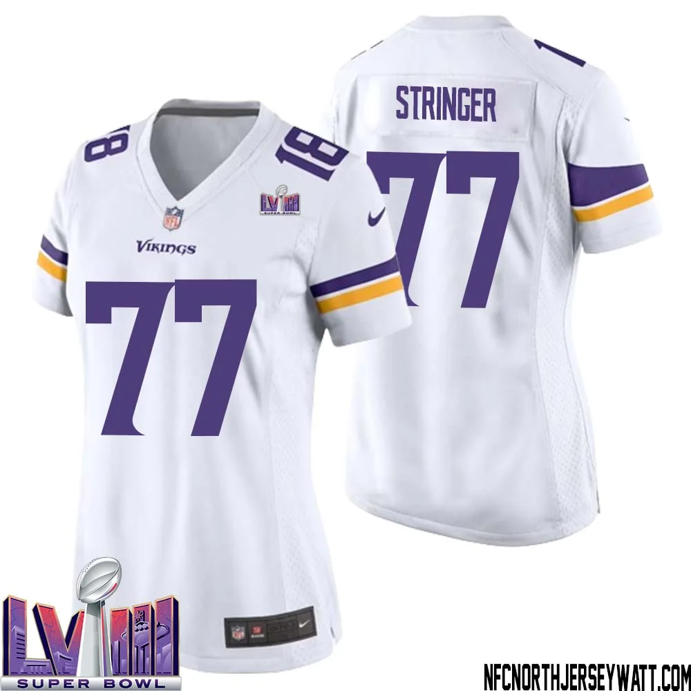 Korey Stringer No 77 Minnesota Vikings Super Bowl LVIII Away Game Jersey White for Women 1