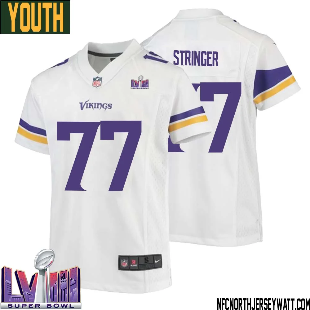 Korey Stringer No 77 Minnesota Vikings Super Bowl LVIII Away Game Jersey White for Youth