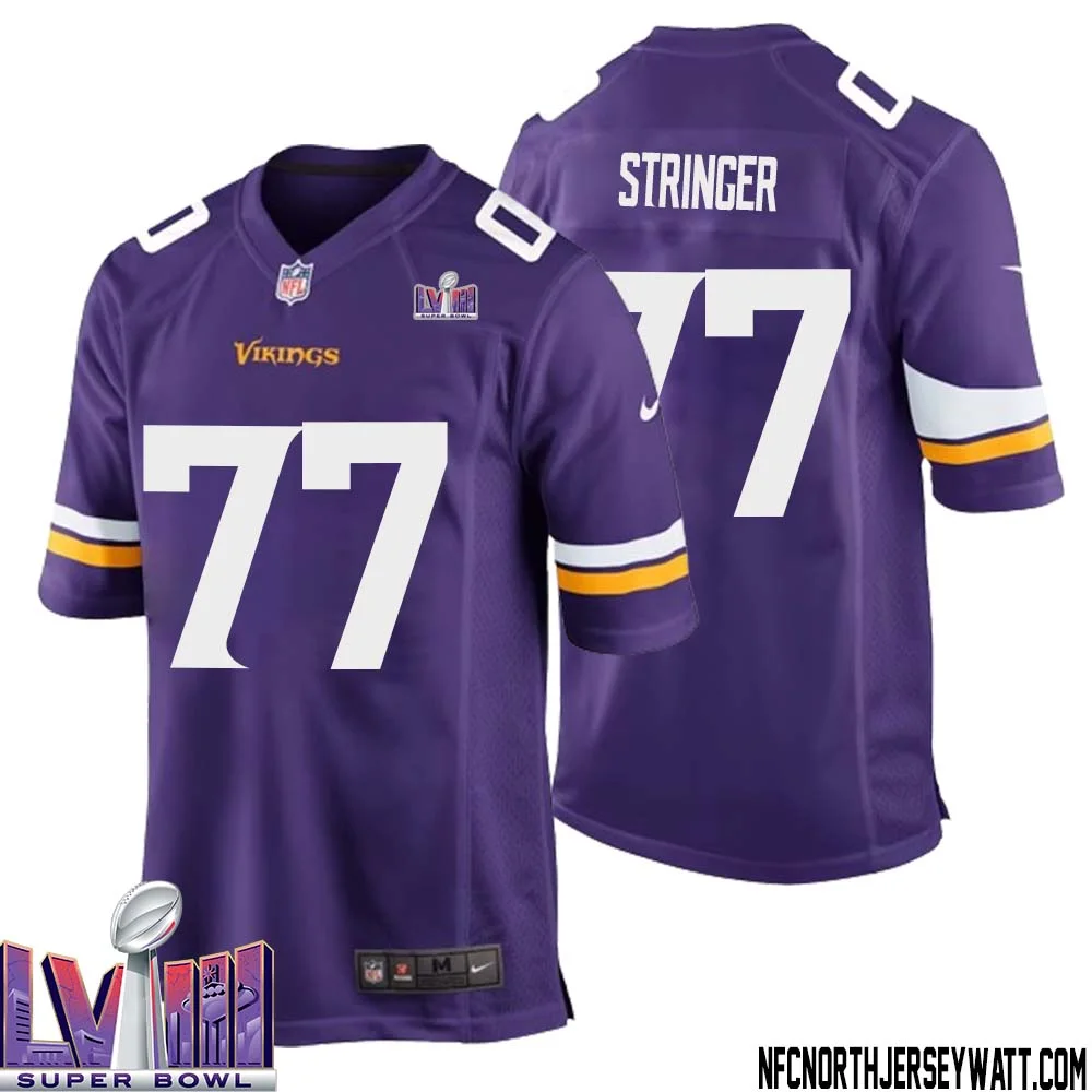Korey Stringer No 77 Minnesota Vikings Super Bowl LVIII Home Game Jersey Court Purple for Mens 1
