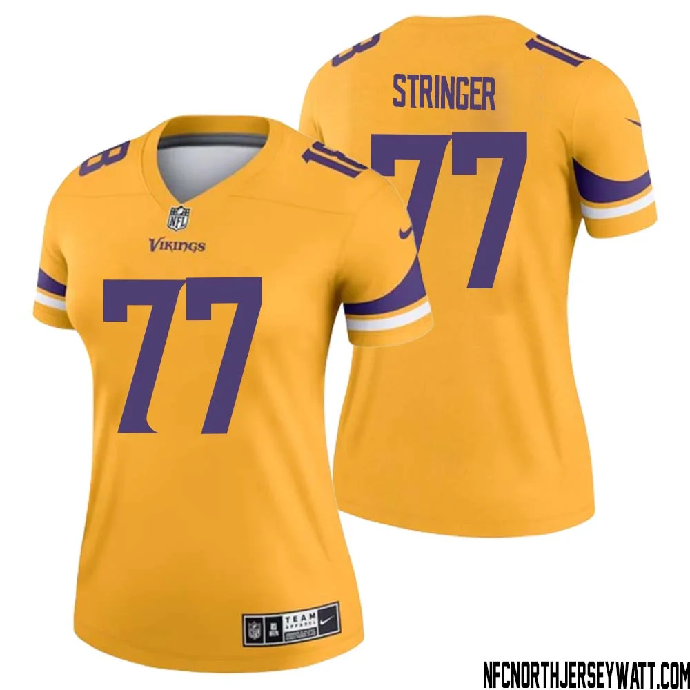 Korey Stringer No 77 Women Minnesota Vikings Gold Inverted Legend Jersey 1