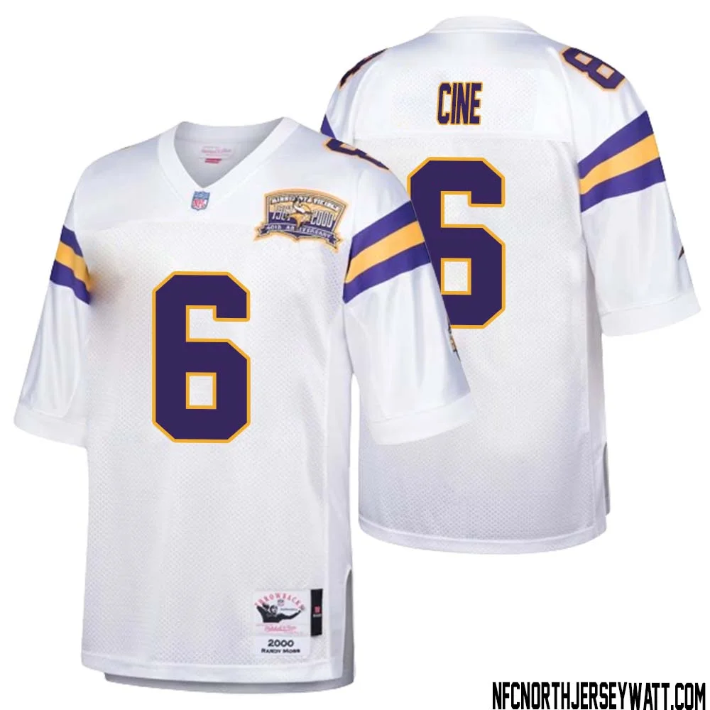 Lewis Cine No 6 Men Mitchell Ness White Minnesota Vikings Authentic Throwback Retired Player Jersey 1