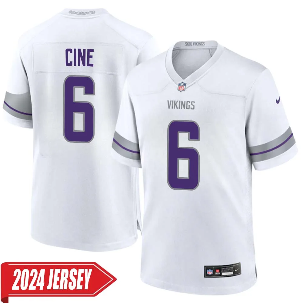 Lewis Cine No 6 Men s Minnesota Vikings White Alternate Custom Game 2024 Jersey