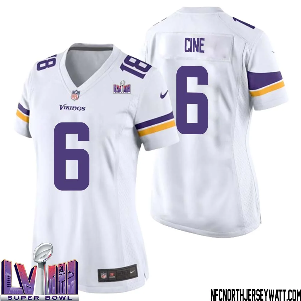 Lewis Cine No 6 Minnesota Vikings Super Bowl LVIII Away Game Jersey White for Women