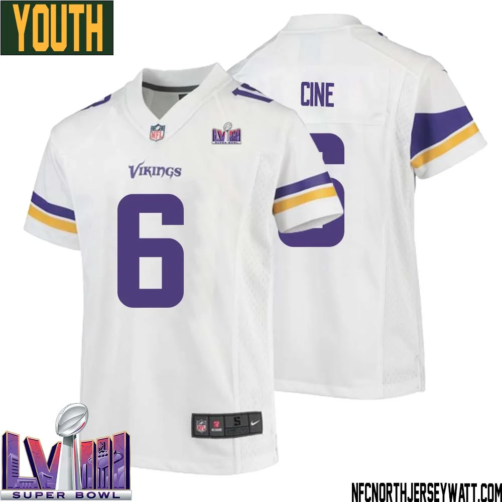 Lewis Cine No 6 Minnesota Vikings Super Bowl LVIII Away Game Jersey White for Youth