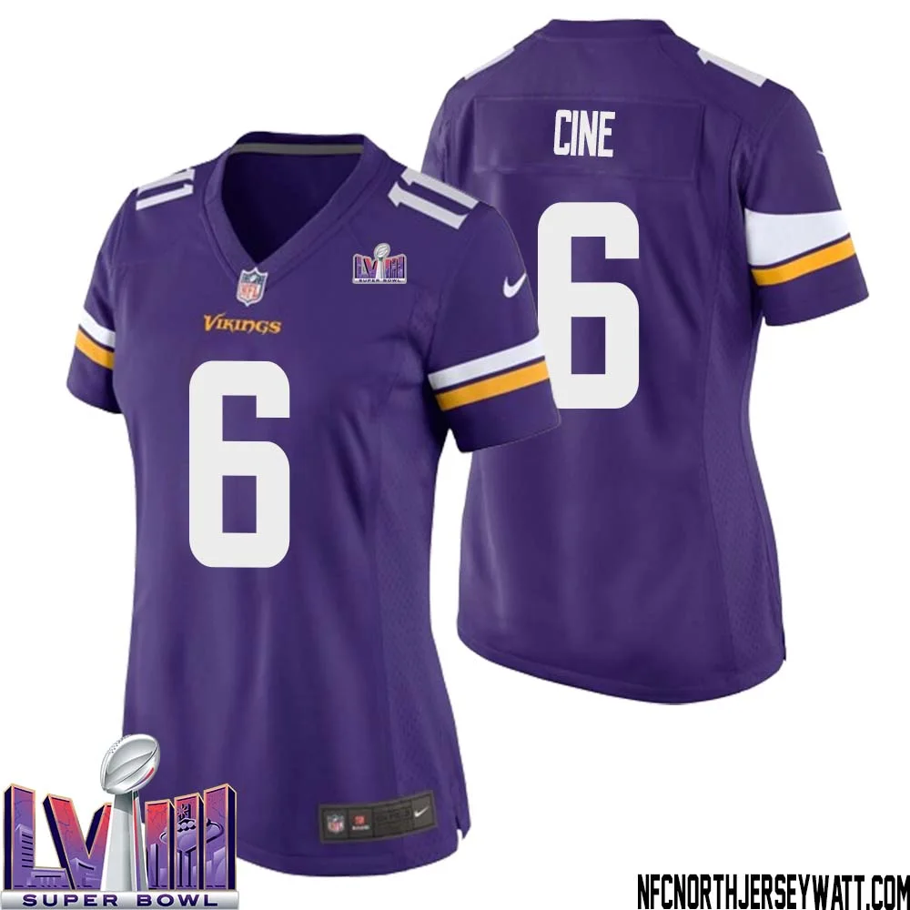 Lewis Cine No 6 Minnesota Vikings Super Bowl LVIII Home Game Jersey Court Purple for Women