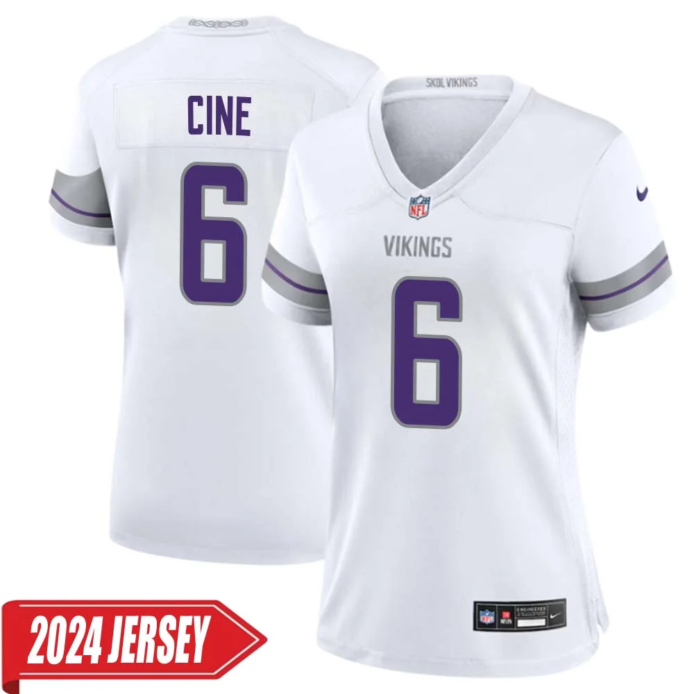 Lewis Cine No 6 Woman s Minnesota Vikings White Alternate Custom Game 2024 Jersey
