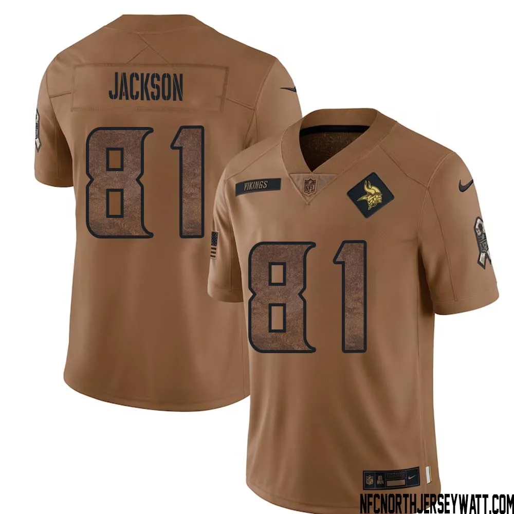 Lucky Jackson No 81 Men Brown Minnesota Vikings 2023 Salute To Service Limited Jersey 1