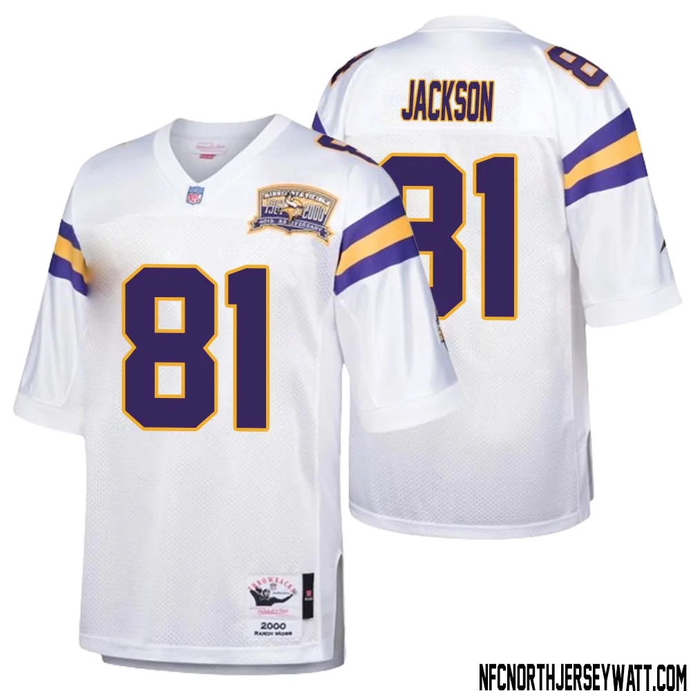 Lucky Jackson No 81 Men Mitchell Ness White Minnesota Vikings Authentic Throwback Retired Player Jersey
