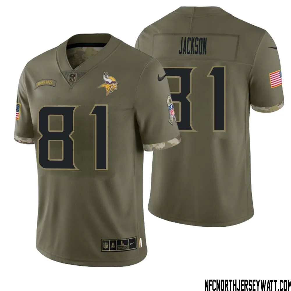 Lucky Jackson No 81 Men Olive Minnesota Vikings 2022 Salute To Service Retired Player Limited Jersey 1