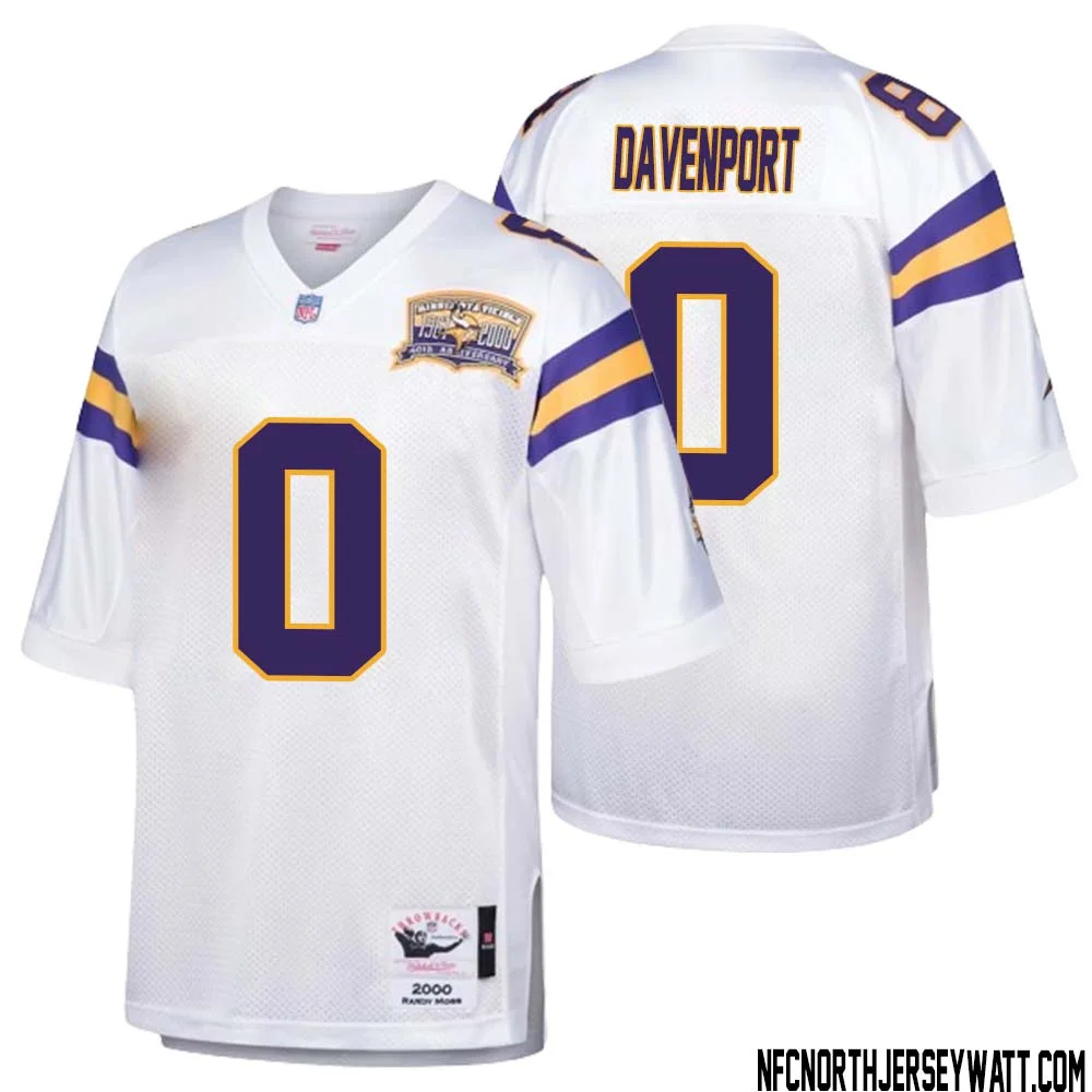 Marcus Davenport No 0 Men Mitchell Ness White Minnesota Vikings Authentic Throwback Retired Player Jersey 1
