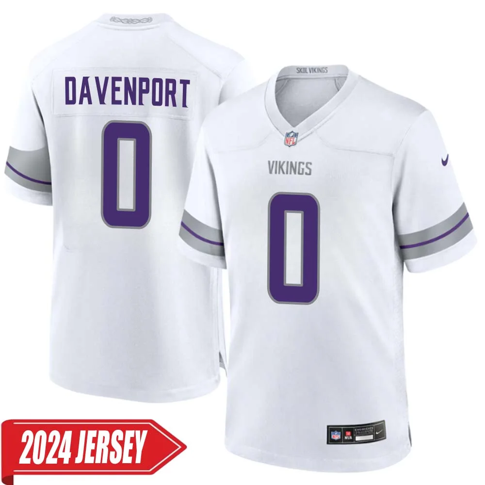 Marcus Davenport No 0 Men s Minnesota Vikings White Alternate Custom Game 2024 Jersey