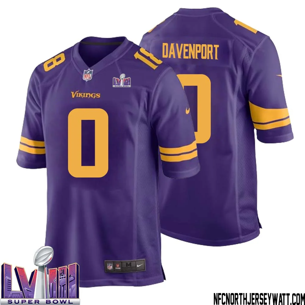 Marcus Davenport No 0 Minnesota Vikings Super Bowl LVIII Alternate Game Jersey Purple for Men 1