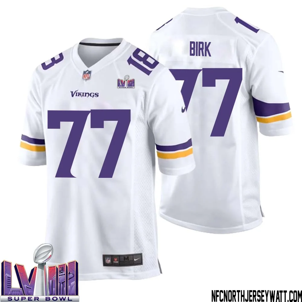 Matt Birk No 77 Minnesota Vikings Super Bowl LVIII Away Game Jersey White for Men