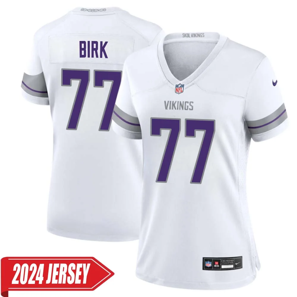 Matt Birk No 77 Woman s Minnesota Vikings White Alternate Custom Game 2024 Jersey