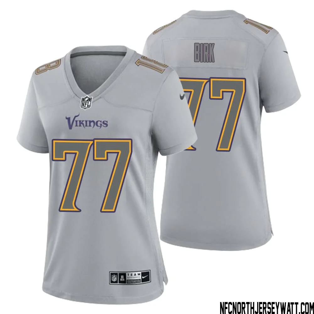 Matt Birk No 77 Women Gray Minnesota Vikings Atmosphere Fashion Game Jersey 1