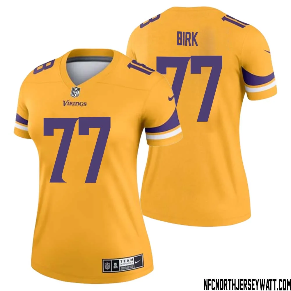 Matt Birk No 77 Women Minnesota Vikings Gold Inverted Legend Jersey