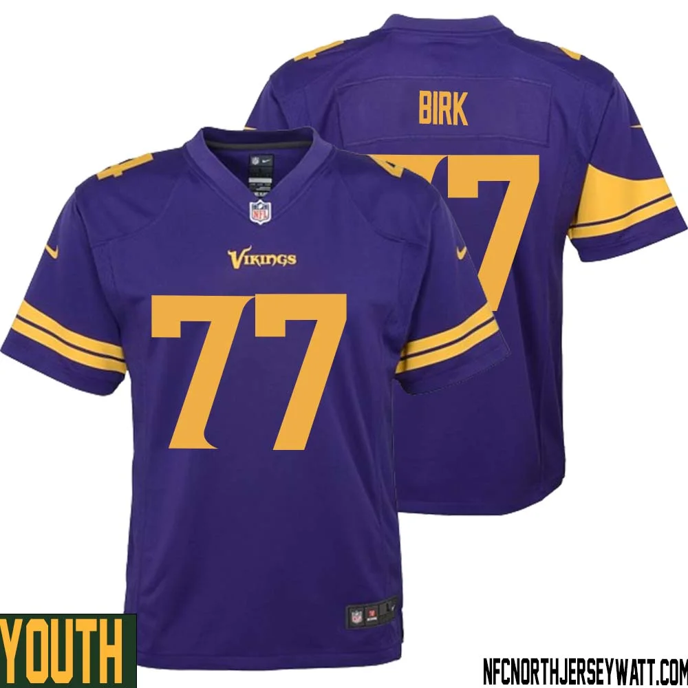 Matt Birk No 77 Youth Purple Minnesota Vikings Alternate Game Jersey