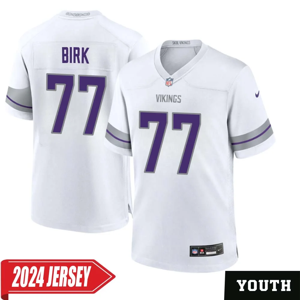 Matt Birk No 77 Youth s Minnesota Vikings White Alternate Custom Game 2024 Jersey