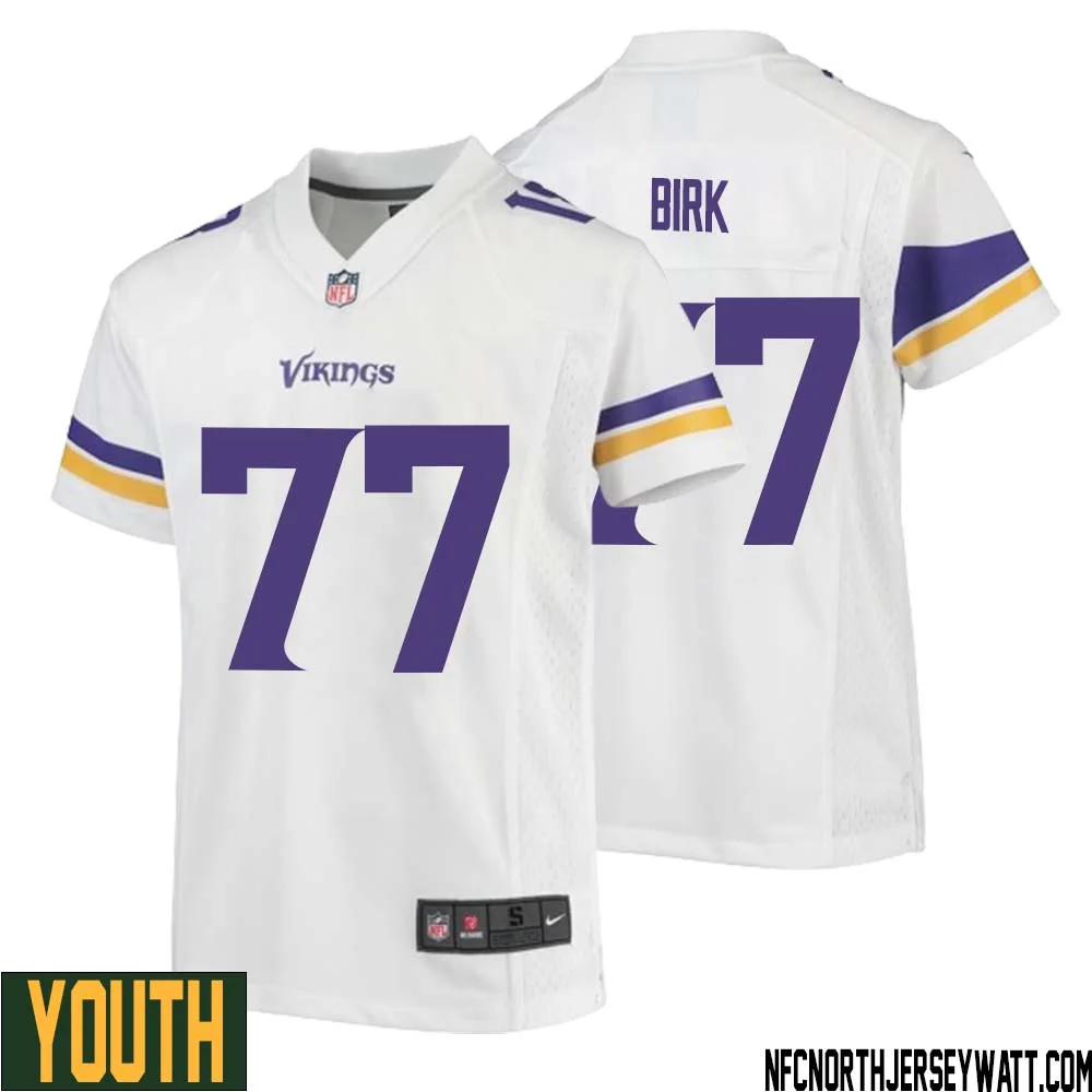 Matt Birk No 77 Youth White Minnesota Vikings Game Player Away Jersey