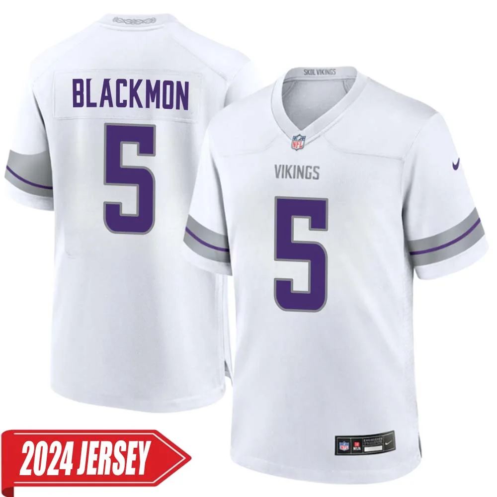 Mekhi Blackmon No 5 Men s Minnesota Vikings White Alternate Custom Game 2024 Jersey