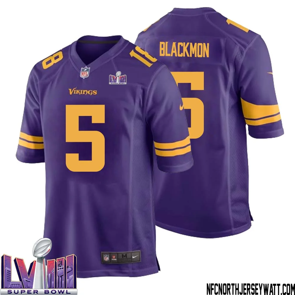 Mekhi Blackmon No 5 Minnesota Vikings Super Bowl LVIII Alternate Game Jersey Purple for Men 1