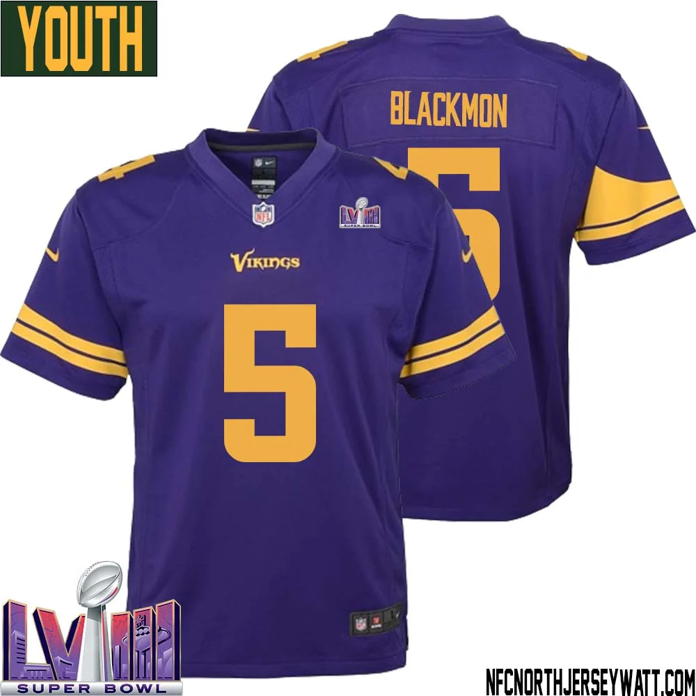 Mekhi Blackmon No 5 Minnesota Vikings Super Bowl LVIII Alternate Game Jersey Purple for Youth