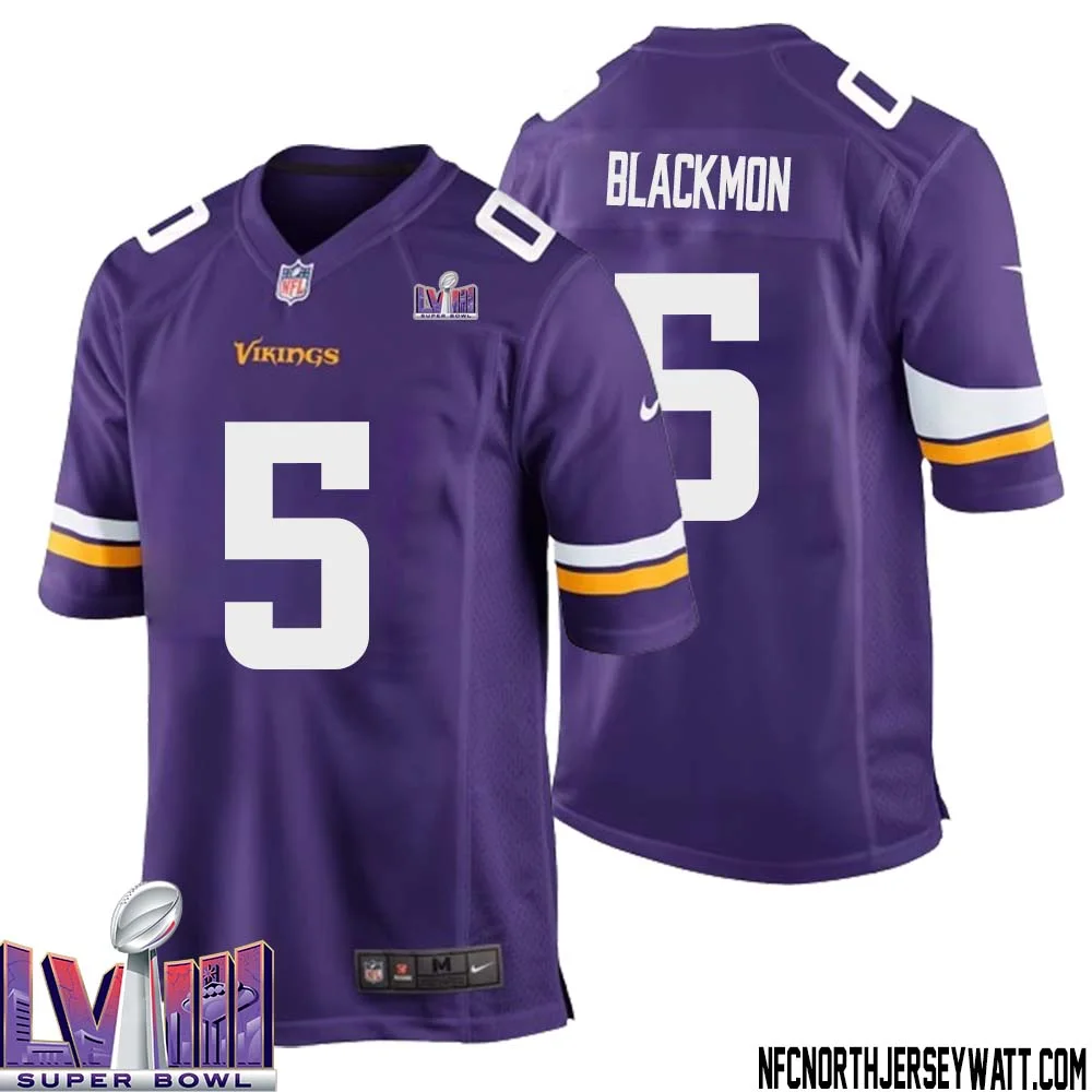 Mekhi Blackmon No 5 Minnesota Vikings Super Bowl LVIII Home Game Jersey Court Purple for Mens 1