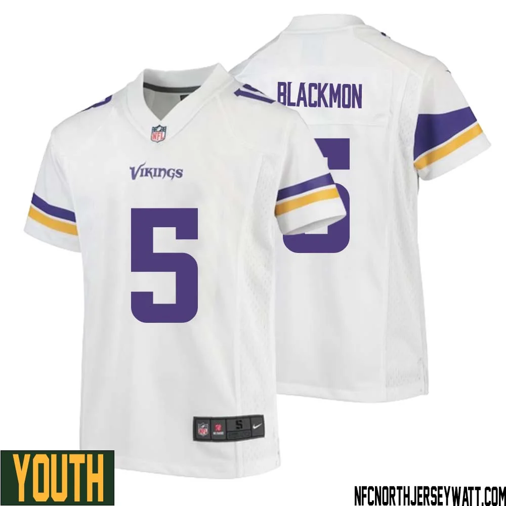 Mekhi Blackmon No 5 Youth White Minnesota Vikings Game Player Away Jersey 2