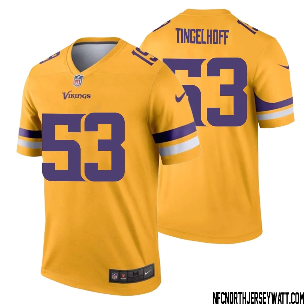 Mick Tingelhoff No 53 Men Minnesota Vikings Gold Inverted Legend Jersey 1