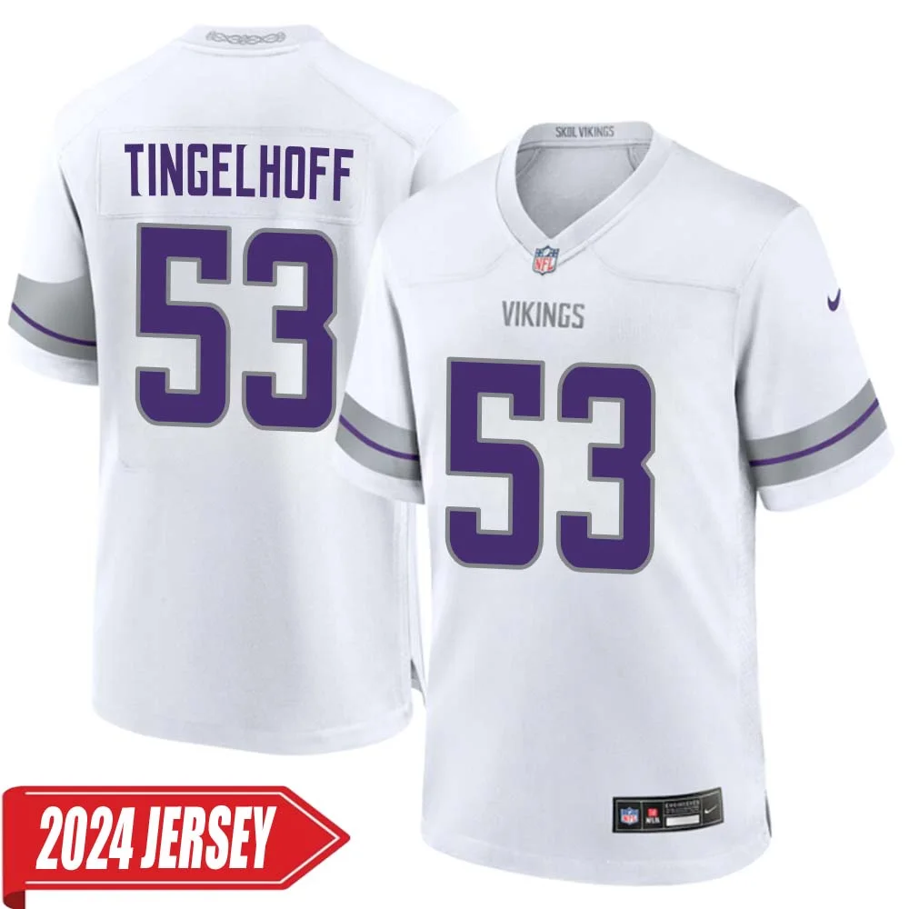 Mick Tingelhoff No 53 Men s Minnesota Vikings White Alternate Custom Game 2024 Jersey