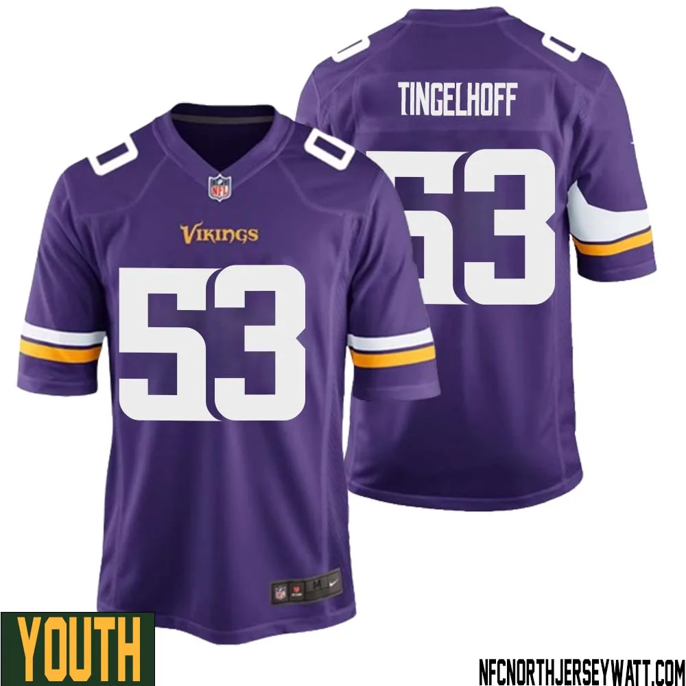 Mick Tingelhoff No 53 Minnesota Vikings Game Jersey Court Purple for Youth 1