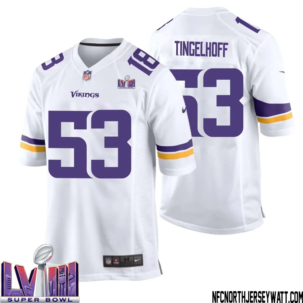 Mick Tingelhoff No 53 Minnesota Vikings Super Bowl LVIII Away Game Jersey White for Men