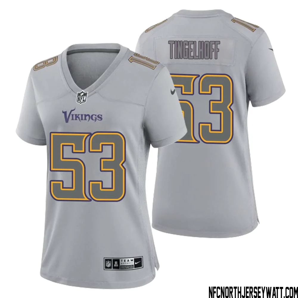 Mick Tingelhoff No 53 Women Gray Minnesota Vikings Atmosphere Fashion Game Jersey 1
