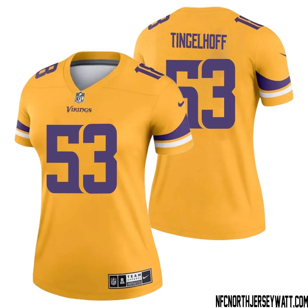 Mick Tingelhoff No 53 Women Minnesota Vikings Gold Inverted Legend Jersey