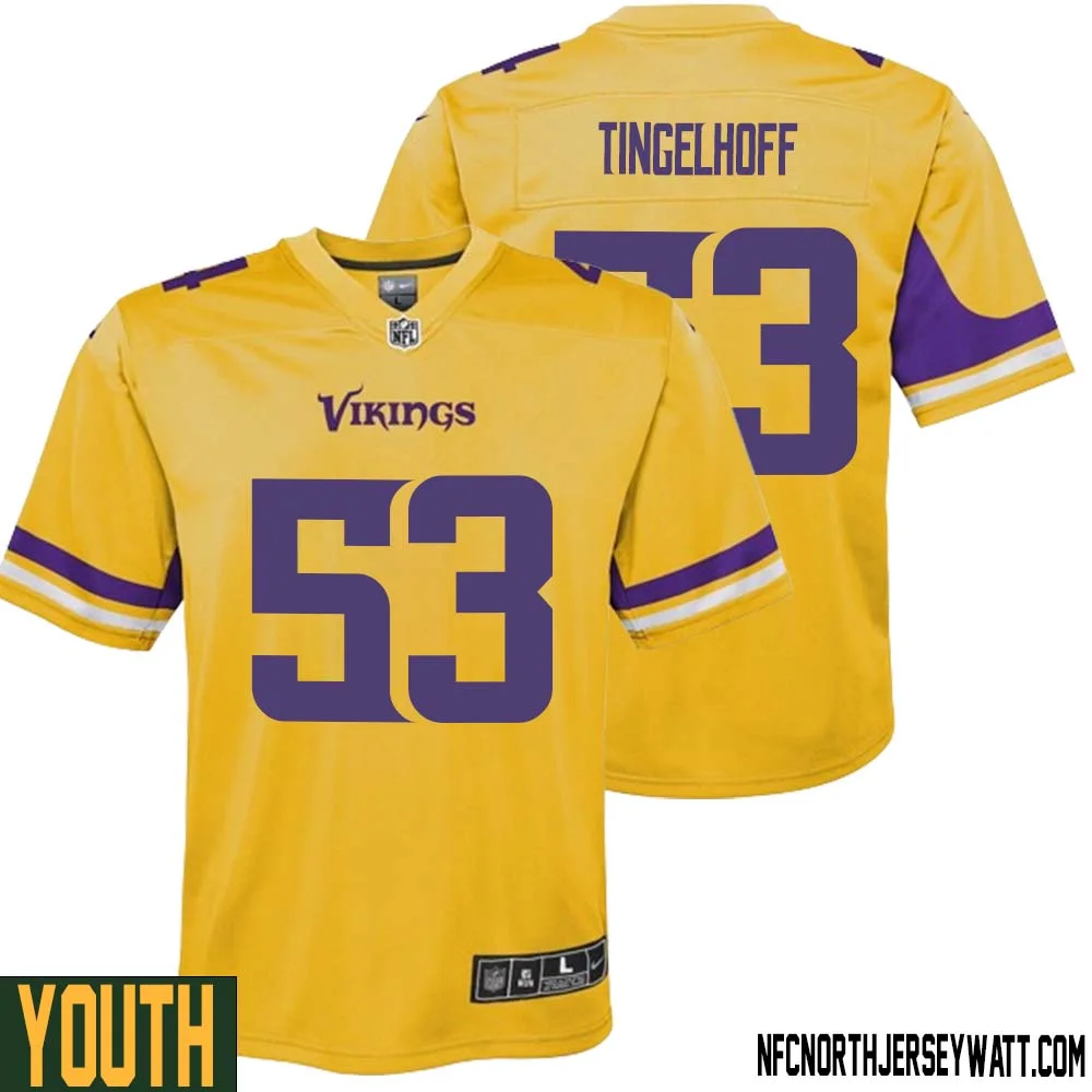Mick Tingelhoff No 53 Youth Minnesota Vikings Gold Inverted Legend Jersey 1