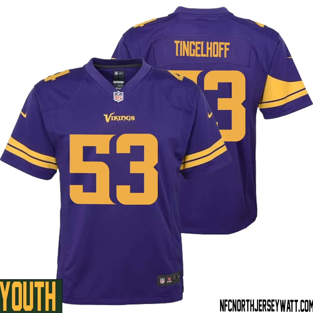 Mick Tingelhoff No 53 Youth Purple Minnesota Vikings Alternate Game Jersey