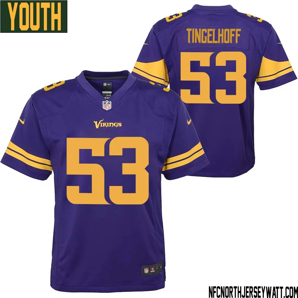 Mick Tingelhoff No 53 Youth Purple Minnesota Vikings Color Rush Vapor Untouchable Limited Jersey