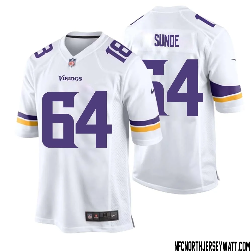 Milt Sunde No 64 Men White Minnesota Vikings Game Player Away Jersey 1