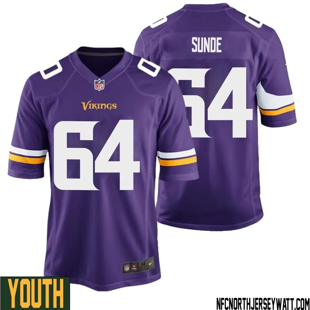 Milt Sunde No 64 Minnesota Vikings Game Jersey Court Purple for Youth 1