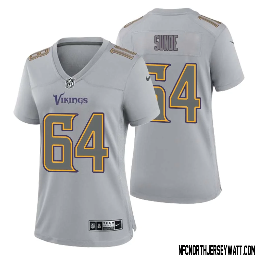 Milt Sunde No 64 Women Gray Minnesota Vikings Atmosphere Fashion Game Jersey